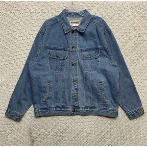 VTG Wrangler‎ Jean Jacket XL Mens Blue Western Denim Trucker Rugged Wear RJK30VI